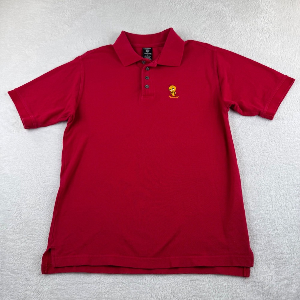 Vintage Warner Bros Studio Store Polo Shirt Mens XS Red Tweety Bird Looney Tunes